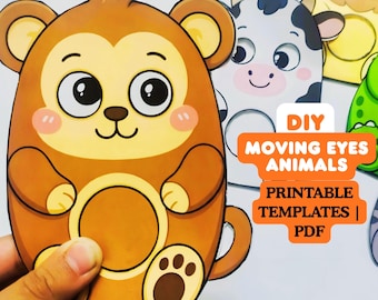 DIY Moving Eyes Animals Printable | Animal Paper Craft for Kids | Preschool 15-Minute Activity | Instant Download PDF