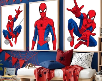 Spider-Man Wall Art Prints Set of 3 | Superhero Nursery Decor | Spider-Man Kids Room Posters | Boys Bedroom Wall Decor | Digital Download