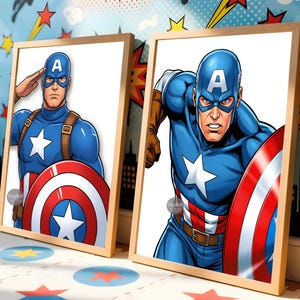 Captain America Inspired Wall Decor Set of 3, Superhero Prints for Boys Room, Kids Bedroom Art, Nursery Decor Posters, Instant Download