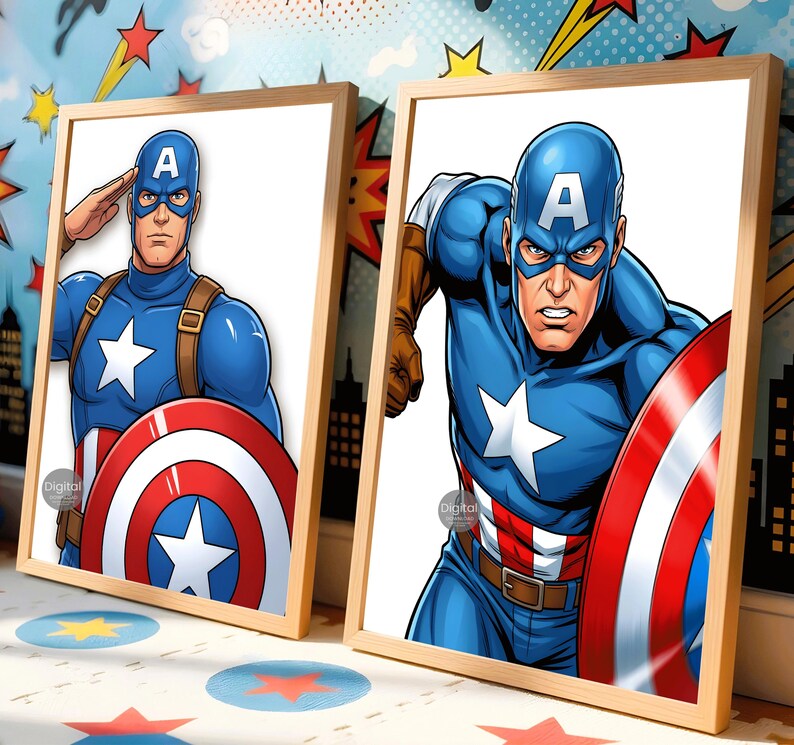 Captain America Inspired Wall Decor Set of 3, Superhero Prints for Boys Room, Kids Bedroom Art, Nursery Decor Posters, Instant Download