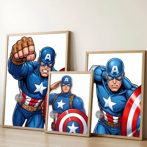 Captain America Inspired Wall Decor Set of 3, Superhero Prints for Boys Room, Kids Bedroom Art, Nursery Decor Posters, Instant Download