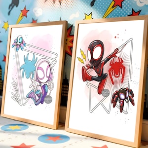 Spidey and His Amazing Friends Gallery Wall Art Set of 3, Kids Room Decor, Superhero Posters, Instant Download Prints