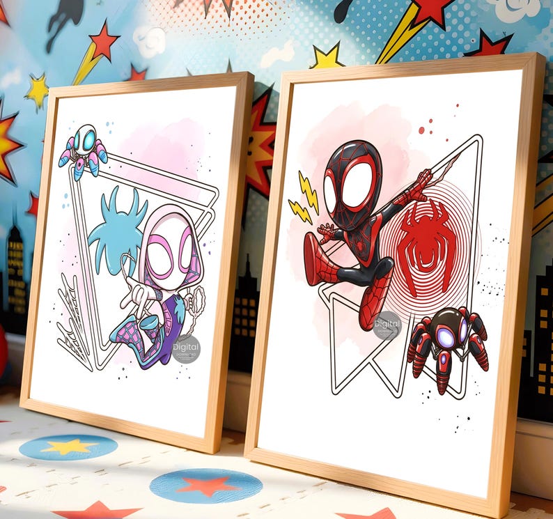 Spidey and His Amazing Friends Gallery Wall Art Set of 3, Kids Room Decor, Superhero Posters, Instant Download Prints