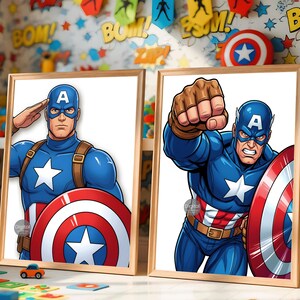 Captain America Inspired Wall Decor Set of 3, Superhero Prints for Boys Room, Kids Bedroom Art, Nursery Decor Posters, Instant Download
