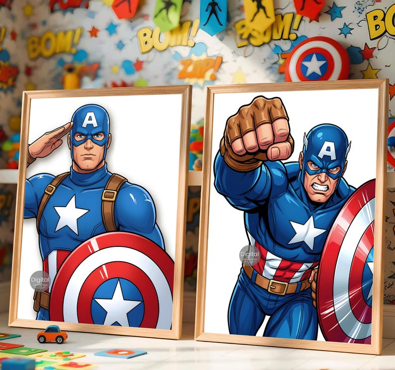 Captain America Inspired Wall Decor Set of 3, Superhero Prints for Boys Room, Kids Bedroom Art, Nursery Decor Posters, Instant Download