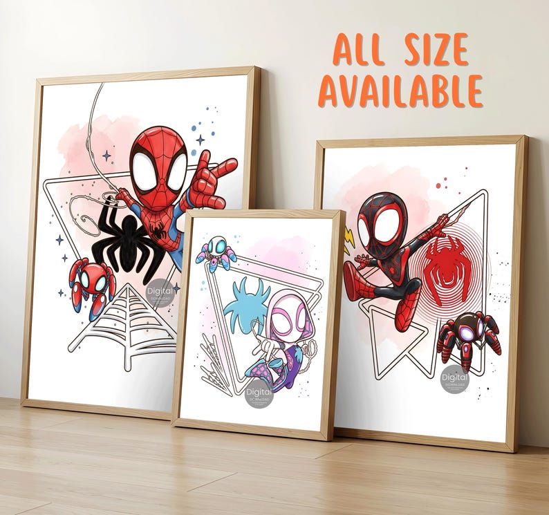 Spidey Wall Art Set of 3, Spidey and His Amazing Friends Posters, Kids Bedroom Decor, Superhero Printables, Instant Download