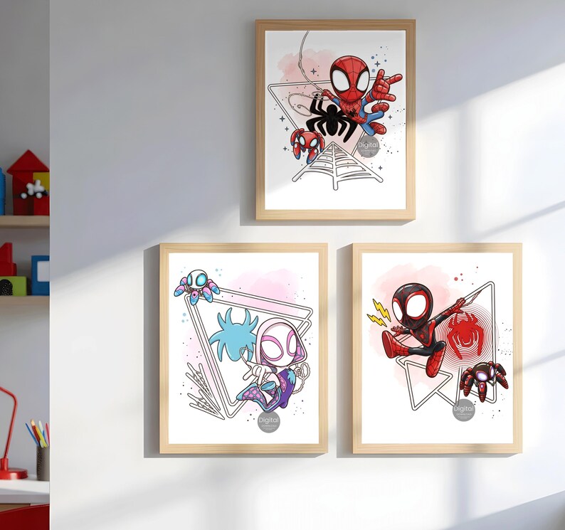 Spidey and His Amazing Friends Wall Art Set of 3, Kids Room Decor, Superhero Posters, Spidey Bedroom Wall Decor, Printable Art, Instant Download