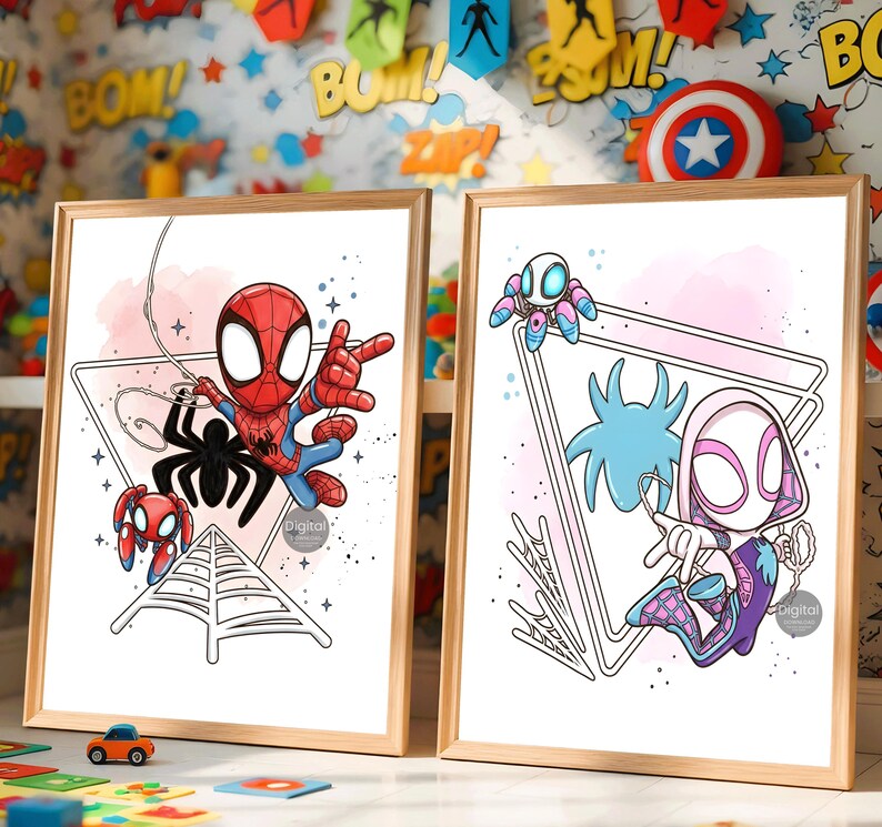 Spidey and His Amazing Friends Wall Decor Set of 3, Kids Room Posters, Superhero Bedroom Art, Digital Download Printables