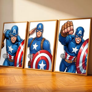 Captain America Inspired Wall Decor Set of 3, Superhero Prints for Boys Room, Kids Bedroom Art, Nursery Decor Posters, Instant Download