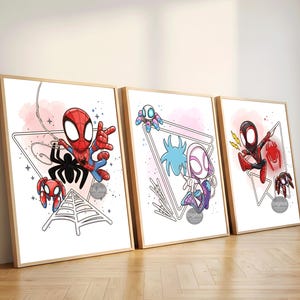 Spidey and His Amazing Friends Wall Art Prints Set of 3, Kids Room Decor, Superhero Wall Posters, Spidey Bedroom Decor, Instant Download