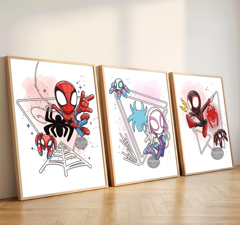 Spidey and His Amazing Friends Wall Art Prints Set of 3, Kids Room Decor, Superhero Wall Posters, Spidey Bedroom Decor, Instant Download