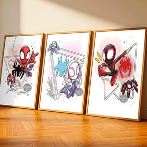 Spidey and His Amazing Friends Printable Wall Art Set of 3, Superhero Kids Room Decor, Spidey Posters, Digital Download