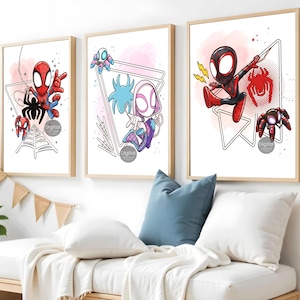 Spidey and His Amazing Friends Wall Art Prints Set of 3, Kids Room Decor, Superhero Wall Posters, Spidey Bedroom Decor, Instant Download