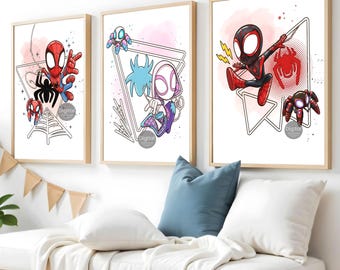 Spidey and His Amazing Friends Wall Art Prints Set of 3, Kids Room Decor, Superhero Wall Posters, Spidey Bedroom Decor, Instant Download