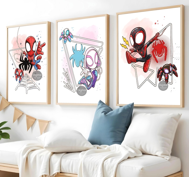 Spidey and His Amazing Friends Wall Art Prints Set of 3, Kids Room Decor, Superhero Wall Posters, Spidey Bedroom Decor, Instant Download