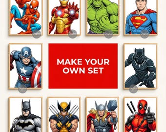 Superhero Wall Art Prints, Boys Room Decor, Superheroes Posters, Kids Bedroom, Nursery Decor, Digital Download