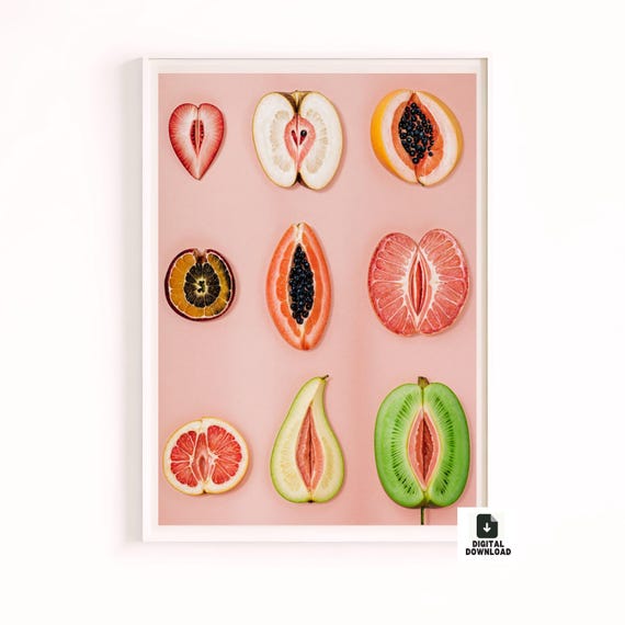 Sliced Feminine Fruit Art Print, Vintage Poster, Empowerment Wall Decor, Body Positivity Print, Signed Art Wall Art Decor Digital Download