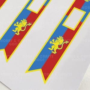 DIY custom banners for LEGO Castle Factions. Lion Knights banners for MOC and army builders. Printable on paper or fabric/canvas.