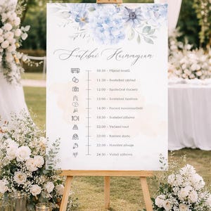 Dusty Blue Wedding Day Timeline, Ceremony Schedule Program Template Sign, Personalized Wedding Day Canvas Print Poster