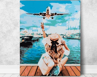 Travel Paint By Numbers DIY Kit For Adults Girl On Vacation Painting Vacation Paint By Numbers Wall Art Home Decoration Gift Idea Art RD0041