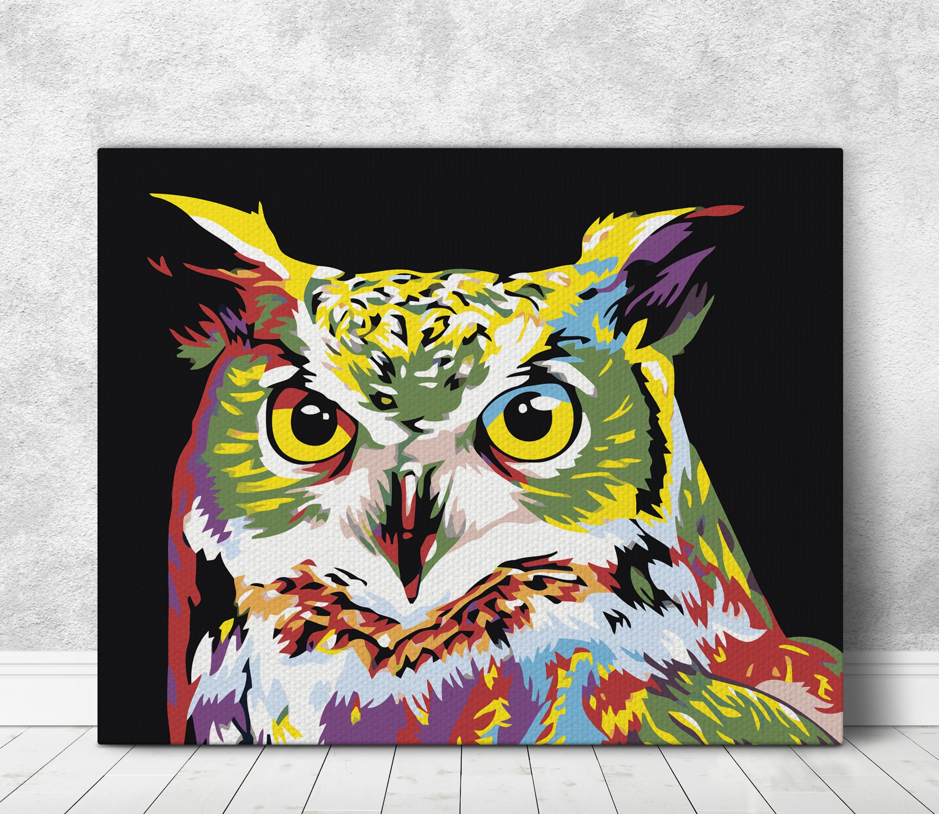 Multicolor Owl Painting By Numbers DIY Kit Painti By Number Etsy