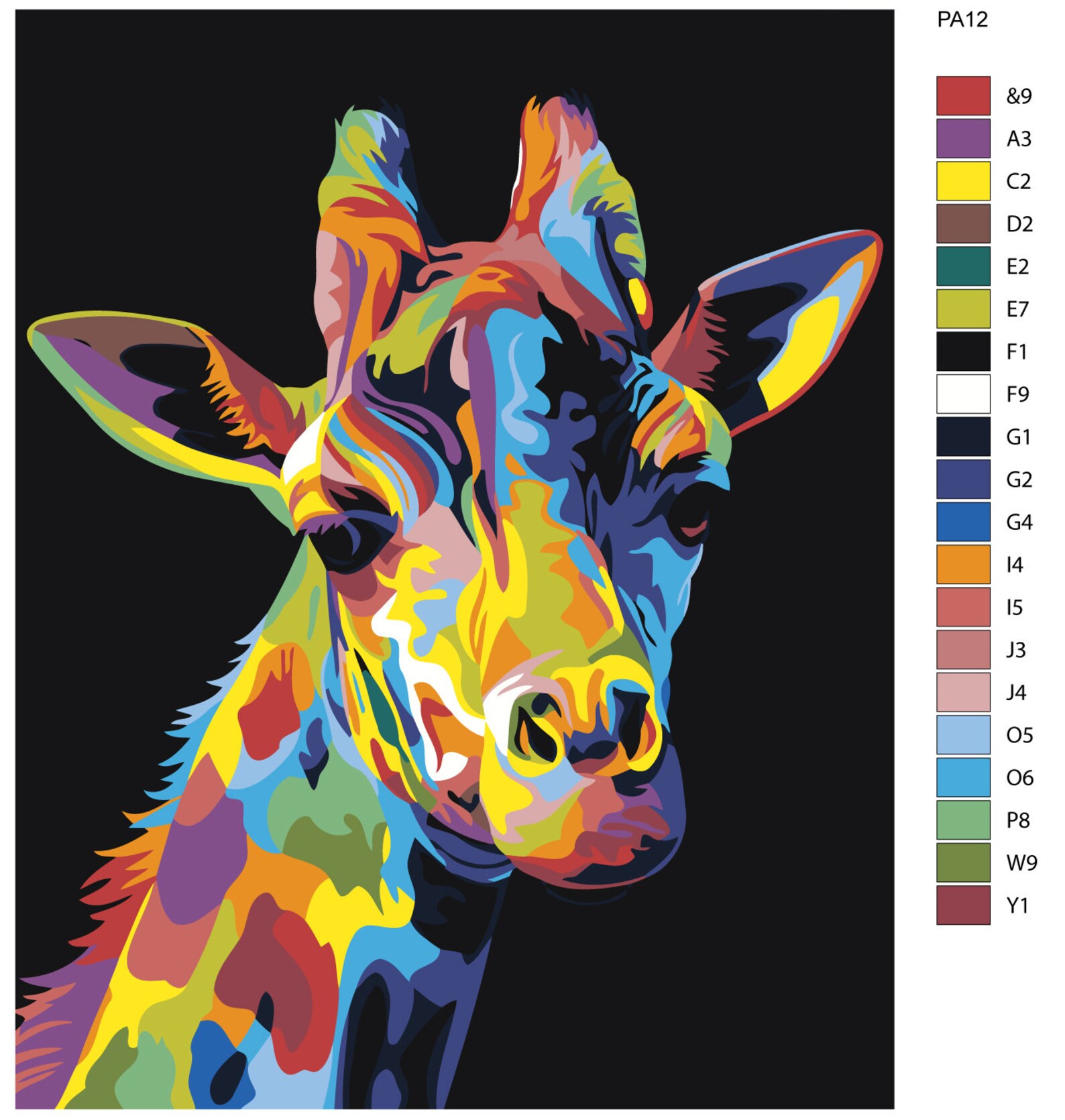 Colorful Giraffe Paint By Numbers Paint On Your Own Animals Etsy