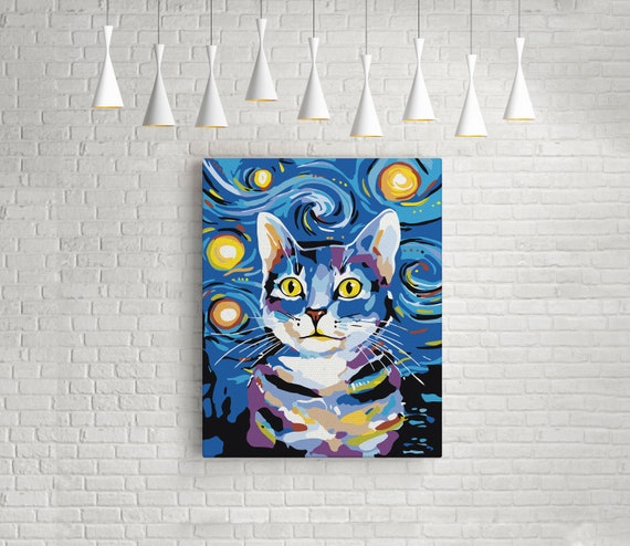 Notte stellata Gatto Dipingere con i numeri Kit fai da te Simpatico gatto  Pittura Pittura acrilica su tela Wall Art Decorazione domestica Pittura a  olio per adulti FT09 -  Italia