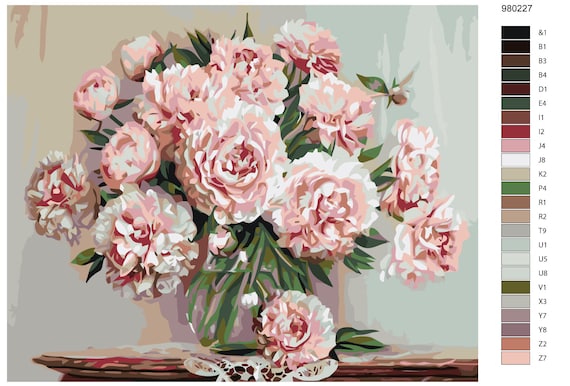 Peonies Paint by Numbers for Adults Beautiful Flowers Painting on