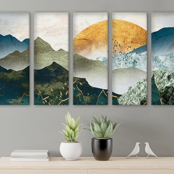 Emerald Mountains Panel Wall Cuadros Set 5 Multi-Panel Canvas Art Set Abstraction Modern Room Decor Marble Nature Wall Art Gift RD0461