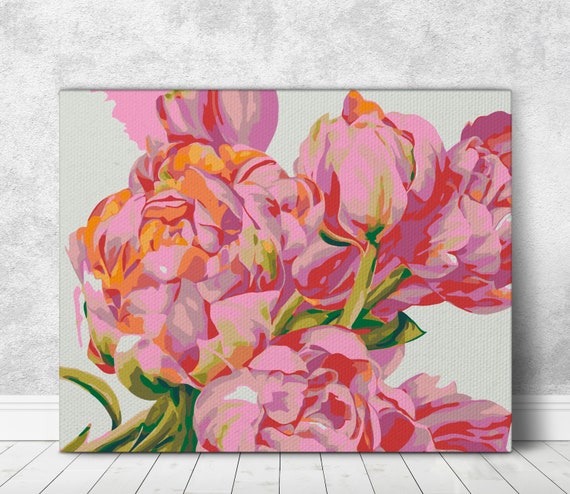 Peonies Paint by Numbers for Adults Beautiful Flowers Painting on Canvas  Paint by Your Own DIY Kit Flowers Wall Art Decoration RD0002 