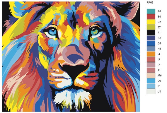 Leone colorato dipinto con numeri kit fai da te pittura leone pittura  murale per adulti regalo creativo pittura a olio arte della parete disegno  leone PA03 -  Italia