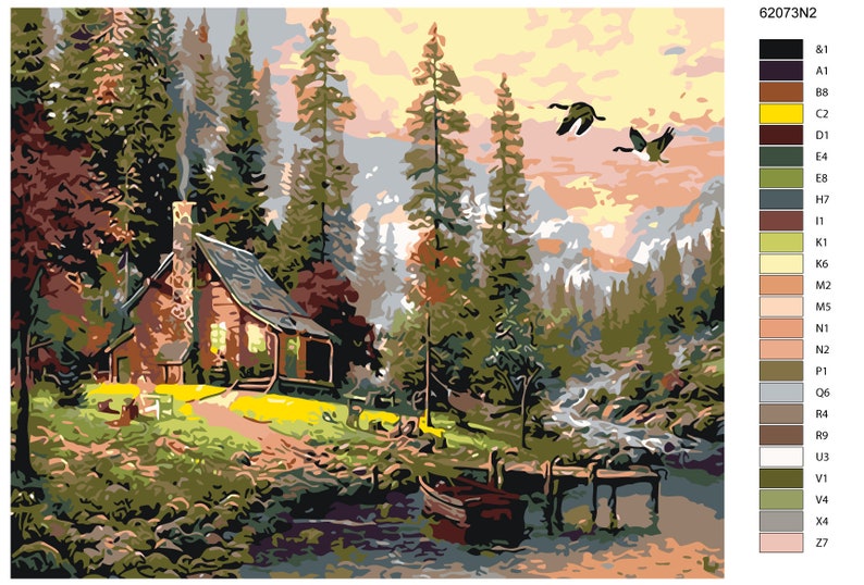 Cabine dans les bois Peinture par numéros Art Field House Peinture Acrylique Mur Art Nature Peinture Kit de bricolage pour adultes Paysage Art KTMK-62073N2 image 1