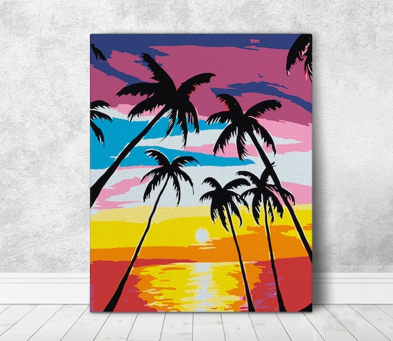 Palms Paint by Numbers DIY Kit for Adults Beach Palms Painting Vacation  Paint by Numbers Wall Art Home Decoration Ocean Acrylic Art RD0041 