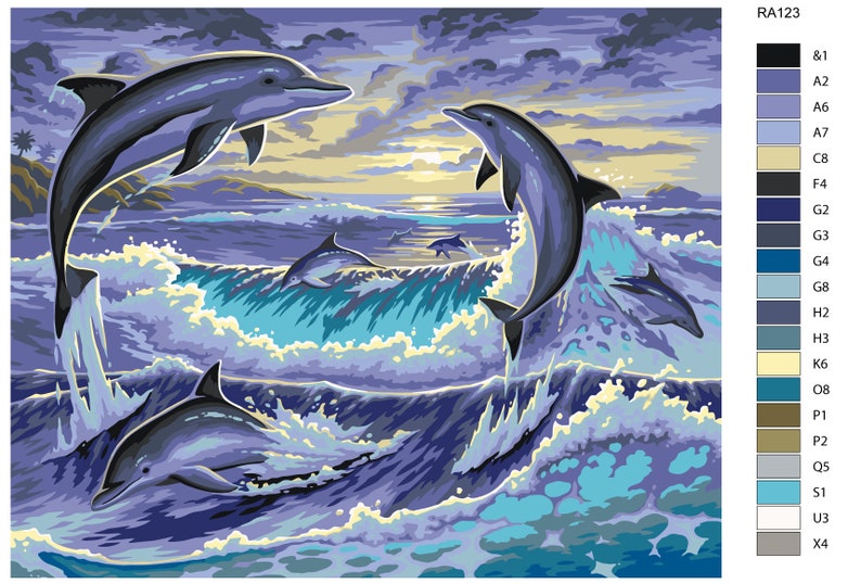 Dolphins Paint by Numbers Sea Oil Painting for Adults Gift for Etsy