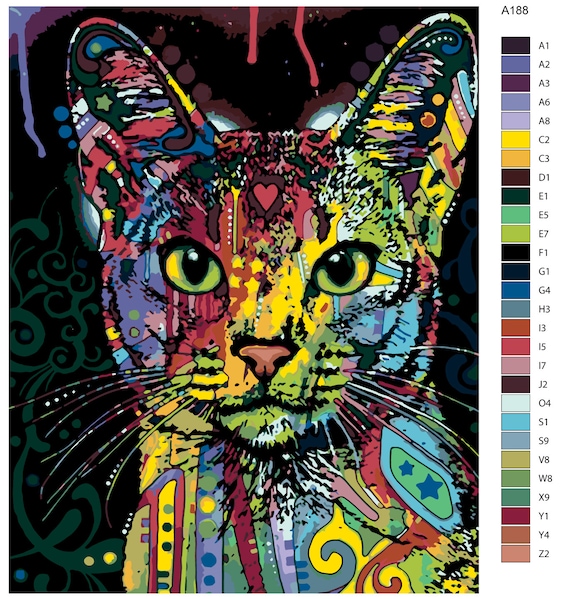 Paint by Numbers Colorful Cat DIY Kit for Adults Paint by Etsy