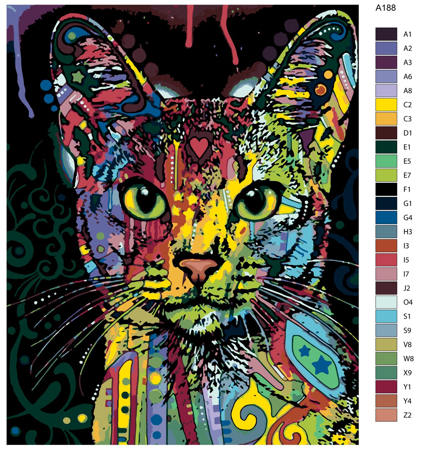 family cats　0618 Paint by Numbers Colorful Cat DIY Kit for Adults Paint by