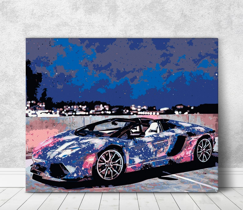 Neon Glitter Night Car Paint By Numbers DIY Kit Painting