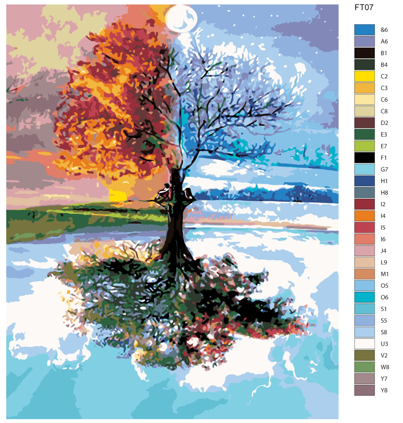 Four Seasons Tree Paint by Numbers Tree Painting DIY Kit Paint by