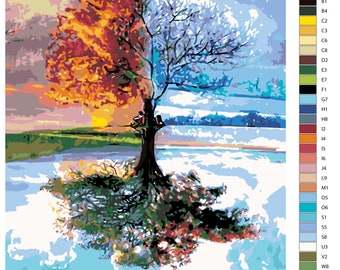 Four Seasons Tree Paint By Numbers Tree Painting DIY Kit Paint By Numbers For Adult Gift Painting Summer Art Seasons Paint By Numbers FT07