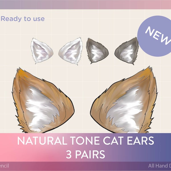 VTuber Cat Ear Assets - 3 natural tone | Accessory | Fur | Prop | Celestial | Magical | Magic | Fantasy | Cosmic | Aesthetic |