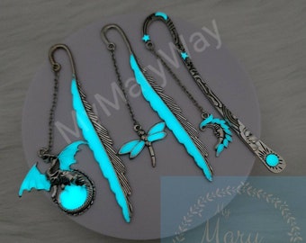 Metal Glow In the Dark Bookmarks Dragonfly, Dragon, or Moon