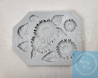 Sunflowers and Leaves Silicone Mold in Pink