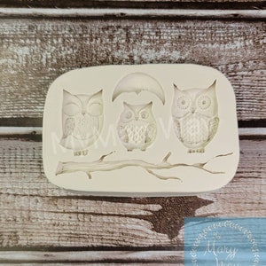 Three Owls A Branch and Moon Silicone Mold