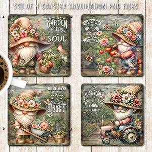 Cute Gardener Gnome Square Coaster Sublimation Design, Garden Love Quote Coaster PNG Template, Farm Life Coaster, DIY Gift Digital Download