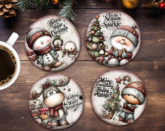 Cute Christmas Round Coaster Sublimation Design, Funny Winter Season Cup Coaster PNG, Whimsical Holiday Gift Digital Template, Festive Print