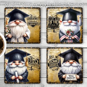Cute Graduating Gnome Square Coaster Sublimation Design, Funny Graduation Quote Coaster PNG Template,  Home Decor, DIY Gift Digital Download