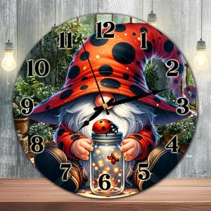 Ladybug Gnome Clock Sublimation Design, Gnome Clock Face PNG, Spring Vibes Gnome Wall Decor Digital Download Template, DIY Clock Design