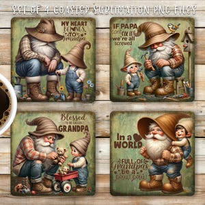 Grandpa Gnome Coaster Sublimation Design: Father&#39;s Day PNG (Digital Download)