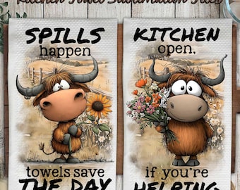 Funny Quotes Kitchen Towel Sublimation PNG Design, Sarcastic Highland Cow Digital Print Template File