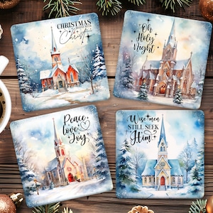 Christmas Church Square Coaster Sublimation Design, Christian Quote Festive Print, Religious Winter Coaster Template, Faith Based DIY Gift